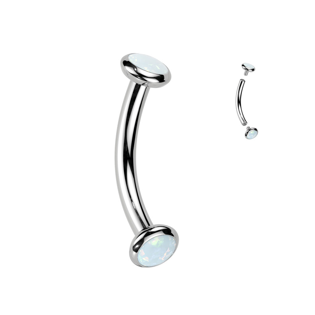 16G Titanium Internally Threaded Curved Barbell (8MM) Opal Ends